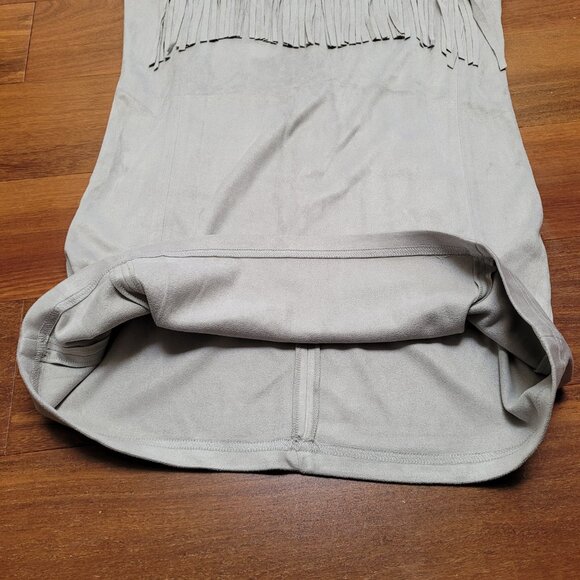 Grey Mini Dress Chest Fringe Festival Sleeveless Exposed Zipper Boho Hippie - Picture 6 of 15